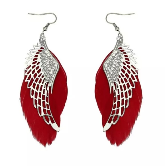 ANGEL WING EARRINGS FEATHER Boho Gypsy Earrings - Picture 1 of 2